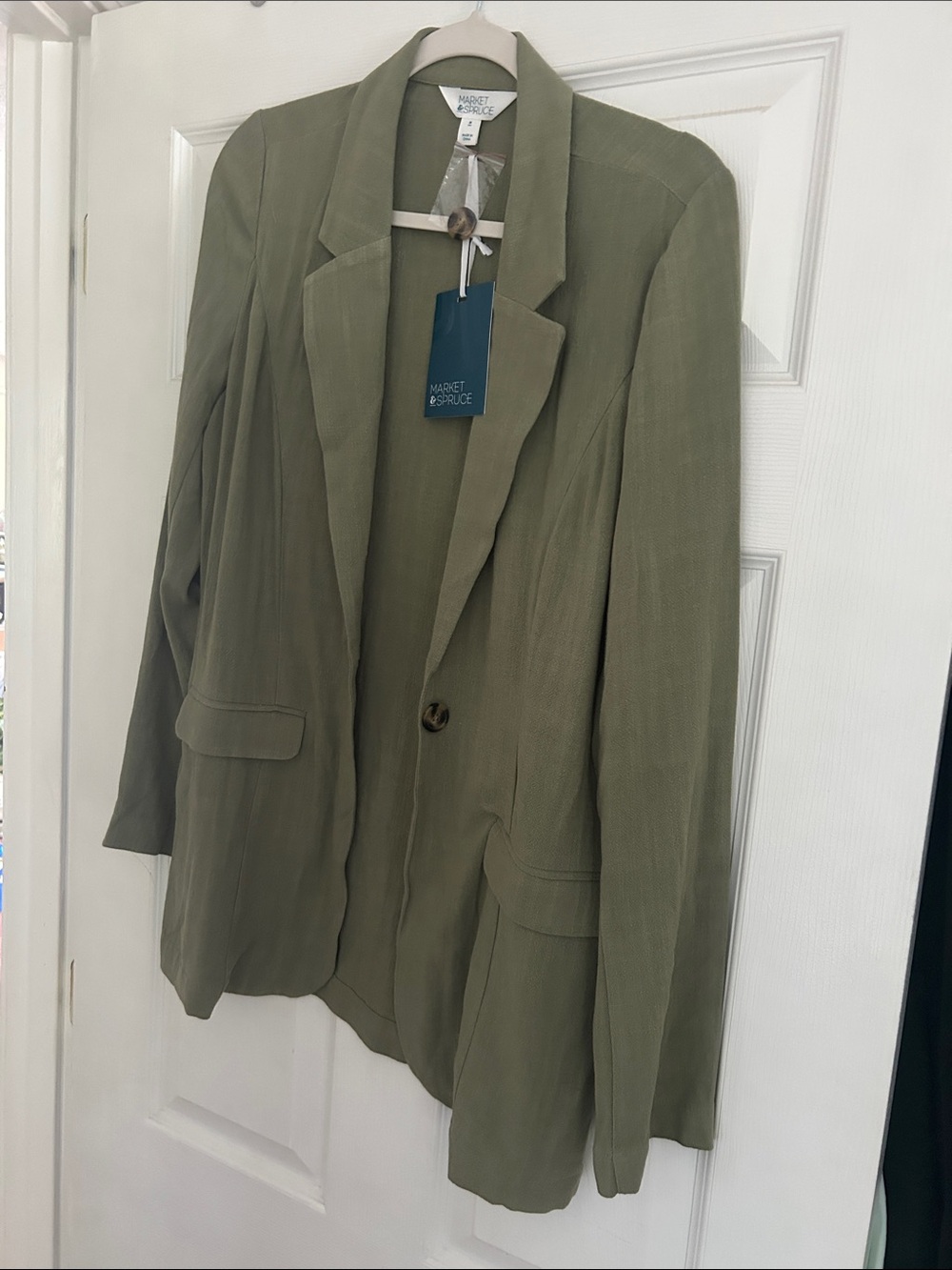 Market & Spruce Olive Green Relaxed Single-Button Blazer